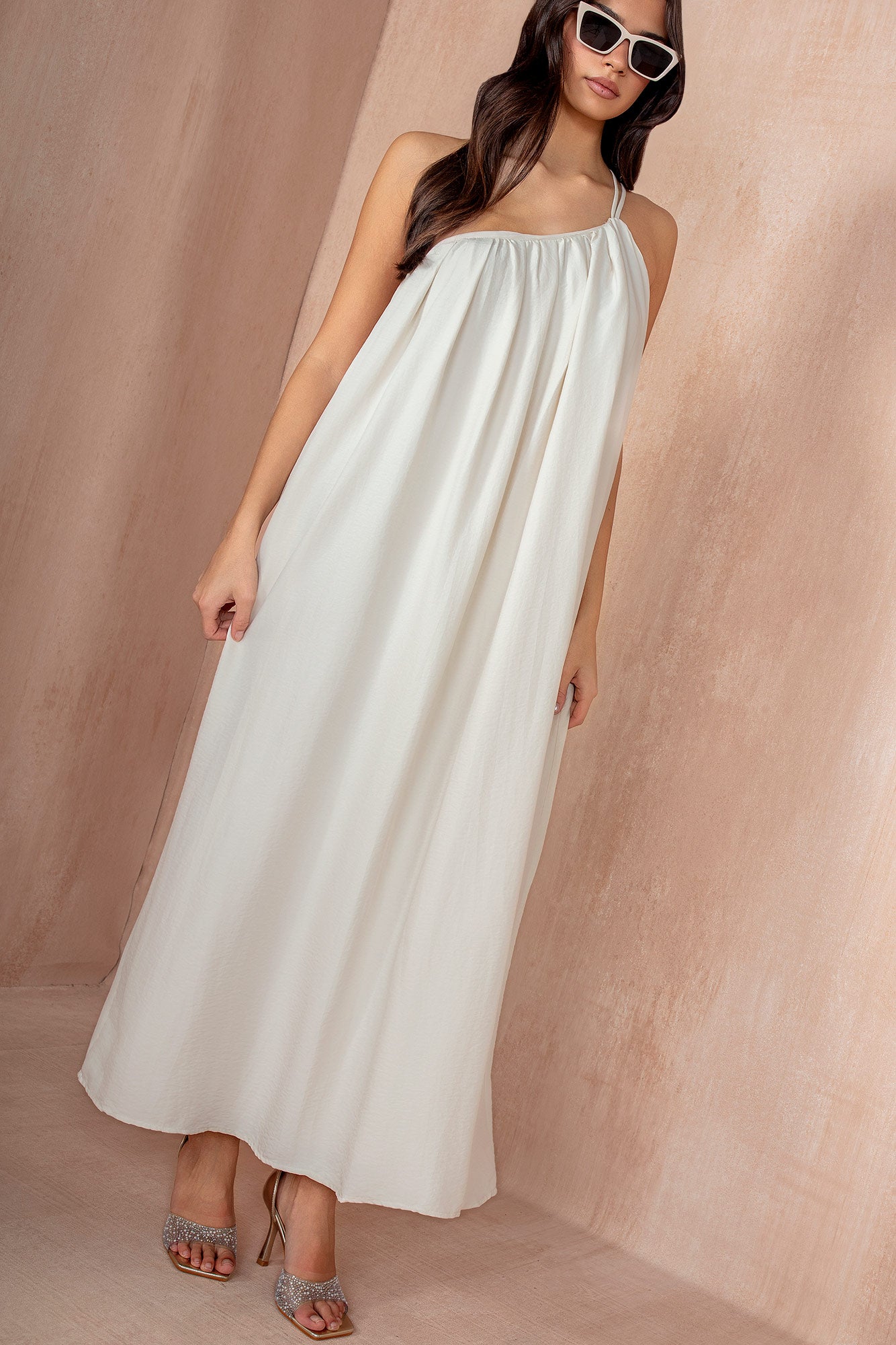 Eileen Stone Oversized One Shoulder Maxi Dress