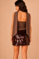 Eimear Chocolate Sequin Disc Mini Skirt