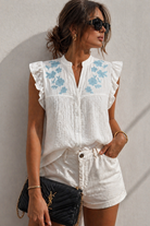 Elaina White Cotton Cheesecloth Sleeveless Top