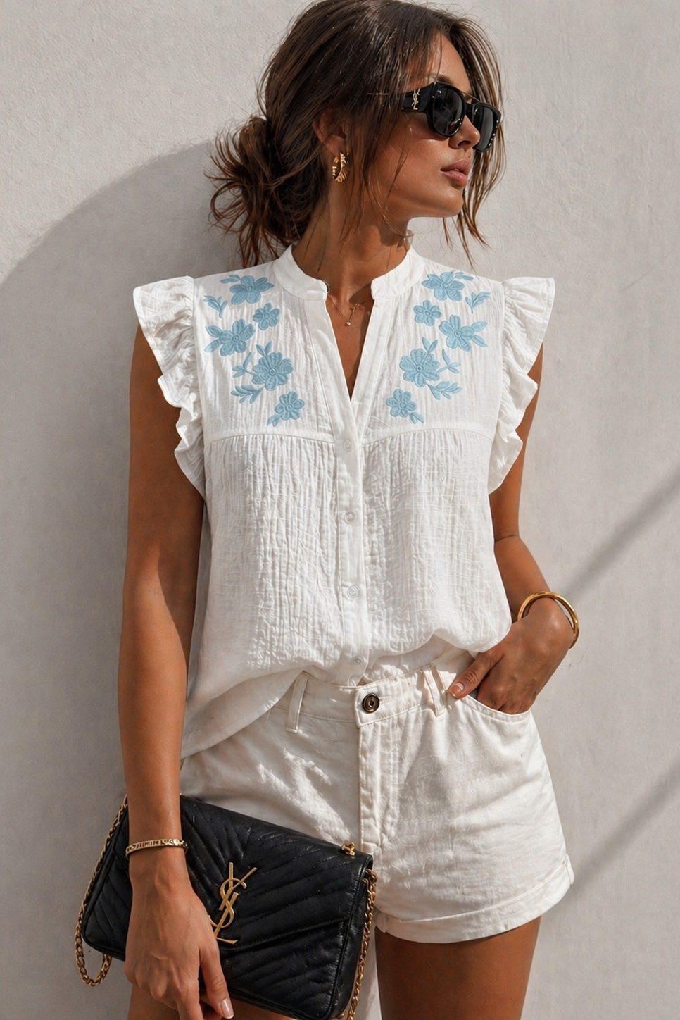 Elaina White Cotton Cheesecloth Sleeveless Top