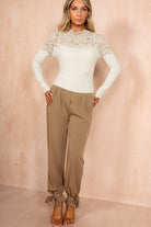 Elaine Cream Soft Knit Lace Pearl Top