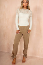 Elaine Cream Soft Knit Lace Pearl Top