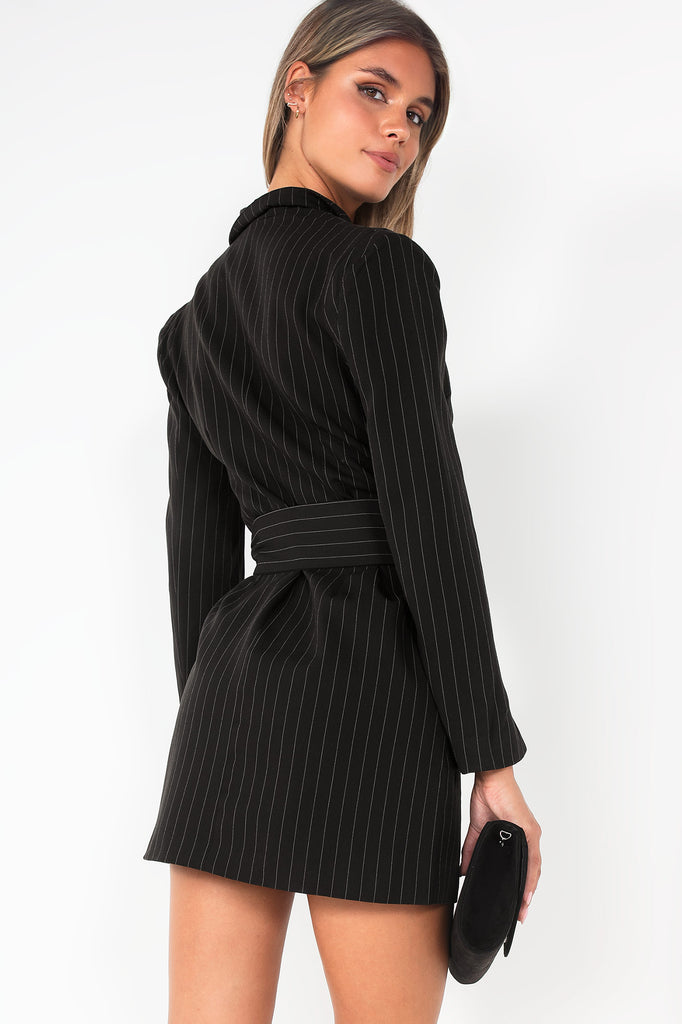Elexa Black Pinstripe Blazer Dress