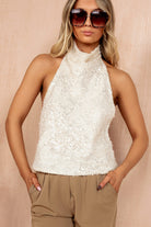 Elise Cream Sequin Halterneck Top