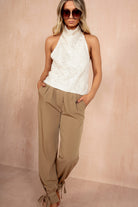 Elise Cream Sequin Halterneck Top