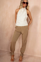 Elise Cream Sequin Halterneck Top