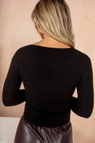 Elisha Black Ribbed Knit Fitted Top