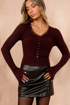 Elisha Burgundy Ribbed Knit Fitted Top