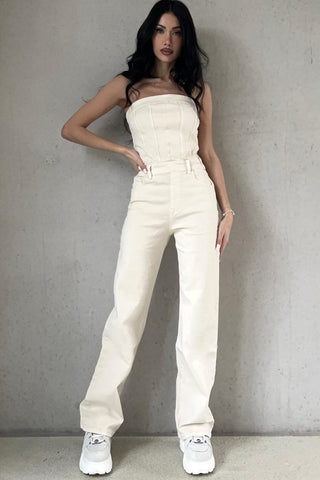 Eliza Cream Denim Jumpsuit