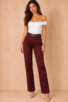 Elliot Burgundy Belted Straight Leg Jeans