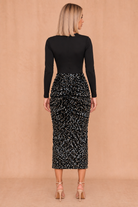 Elodie Black Velvet Sequin 2 in 1 Midi Dress
