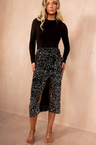 Elodie Black Velvet Sequin 2 in 1 Midi Dress