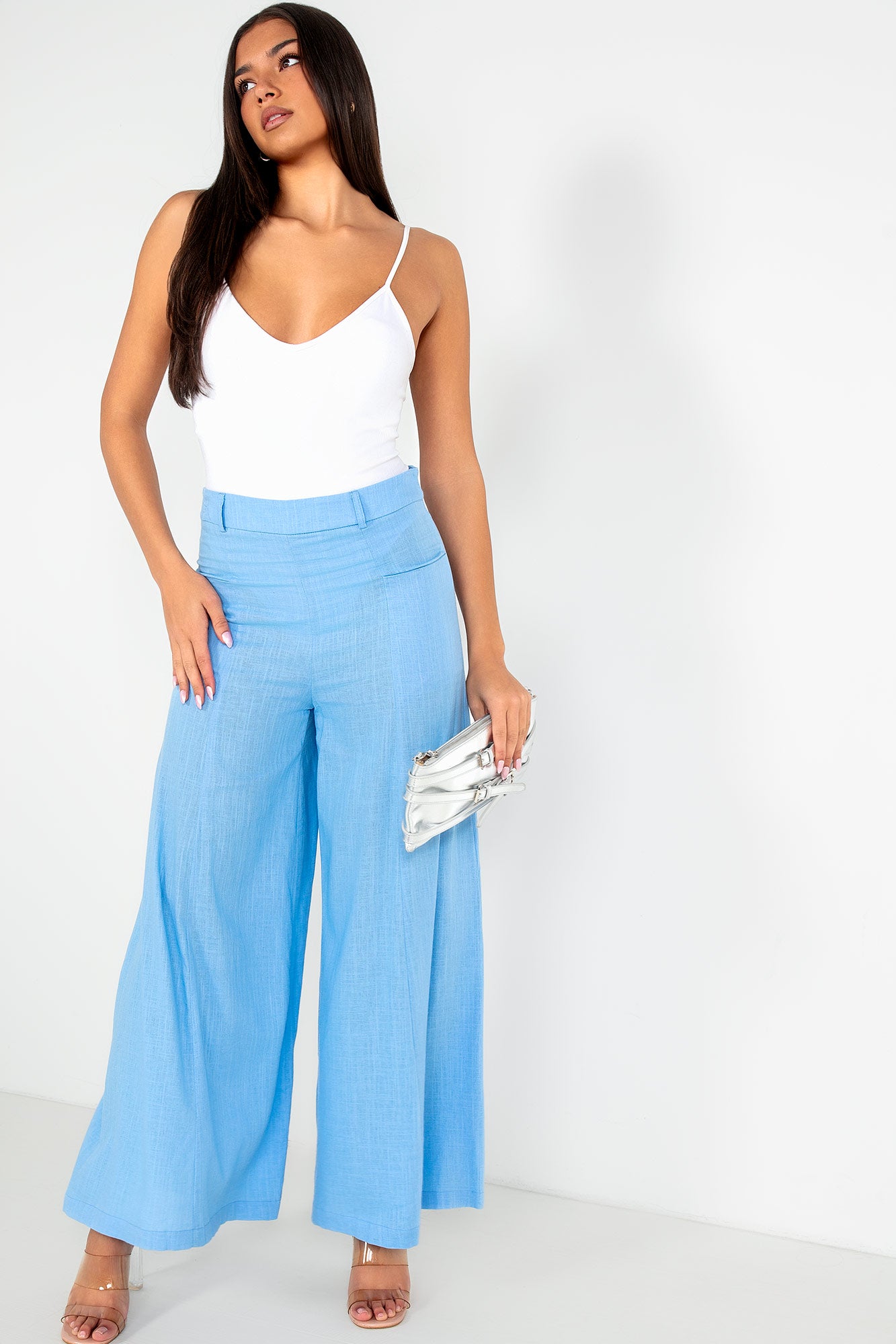 Elora Blue Linen Palazzo Trousers