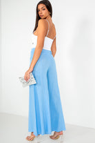 Elora Blue Linen Palazzo Trousers