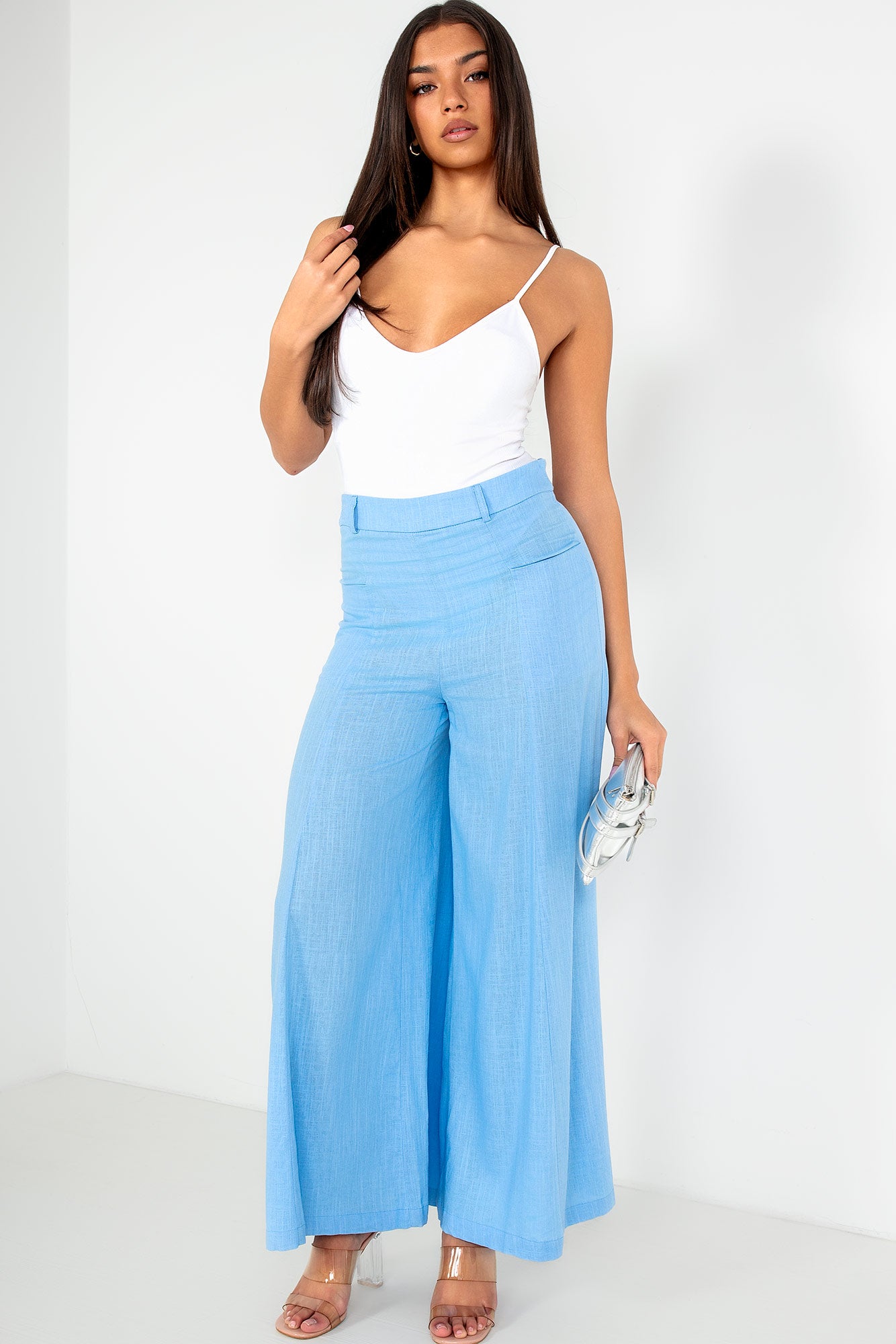 Elora Blue Linen Palazzo Trousers