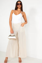 Elora Stone Linen Palazzo Trousers