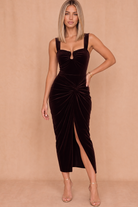 Elowen Chocolate Velvet Knot Midi Dress