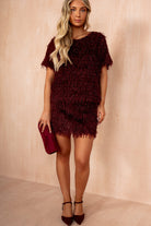 Elsa Burgundy Faux Feather Sparkle Skirt