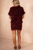 Elsa Burgundy Faux Feather Sparkle Skirt