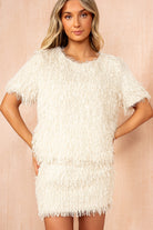 Elsa Cream Faux Feather Sparkle Skirt