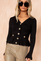 Emerson Black Ribbed Knit Frill Top