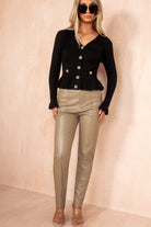 Emerson Black Ribbed Knit Frill Top
