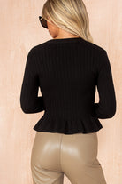 Emerson Black Ribbed Knit Frill Top