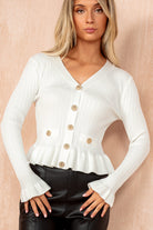 Emerson White Ribbed Knit Frill Top