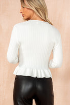 Emerson White Ribbed Knit Frill Top