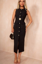 Emery Black Button Detail Midi Dress