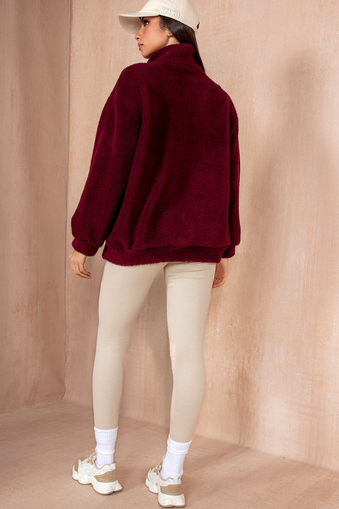 Emery Burgundy Teddy Half Zip