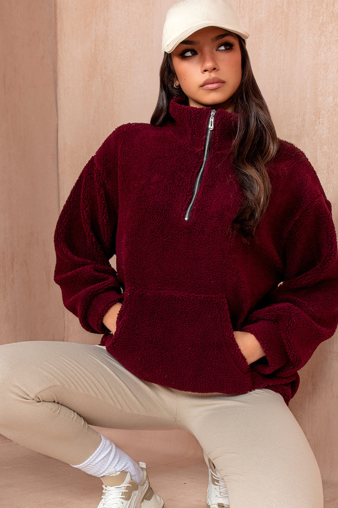 Emery Burgundy Teddy Half Zip