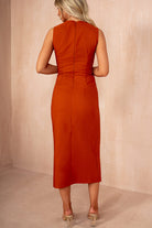 Emery Burnt Orange Button Detail Midi Dress