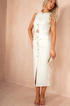 Emery Cream Button Detail Midi Dress
