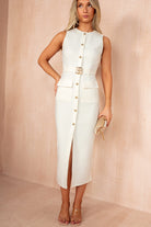 Emery Cream Button Detail Midi Dress
