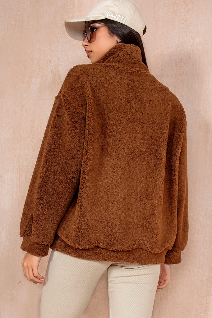 Emery Tan Teddy Half Zip