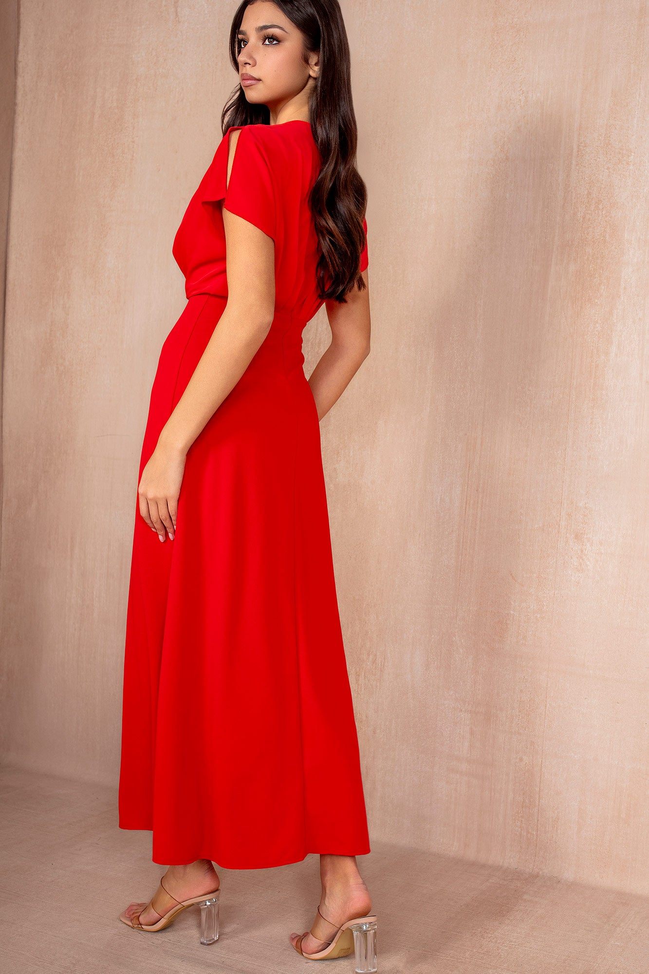 Emily Red Wrap V-Neck Dress
