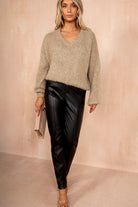 Emmie Camel Hairy Knit V Neck Jumper