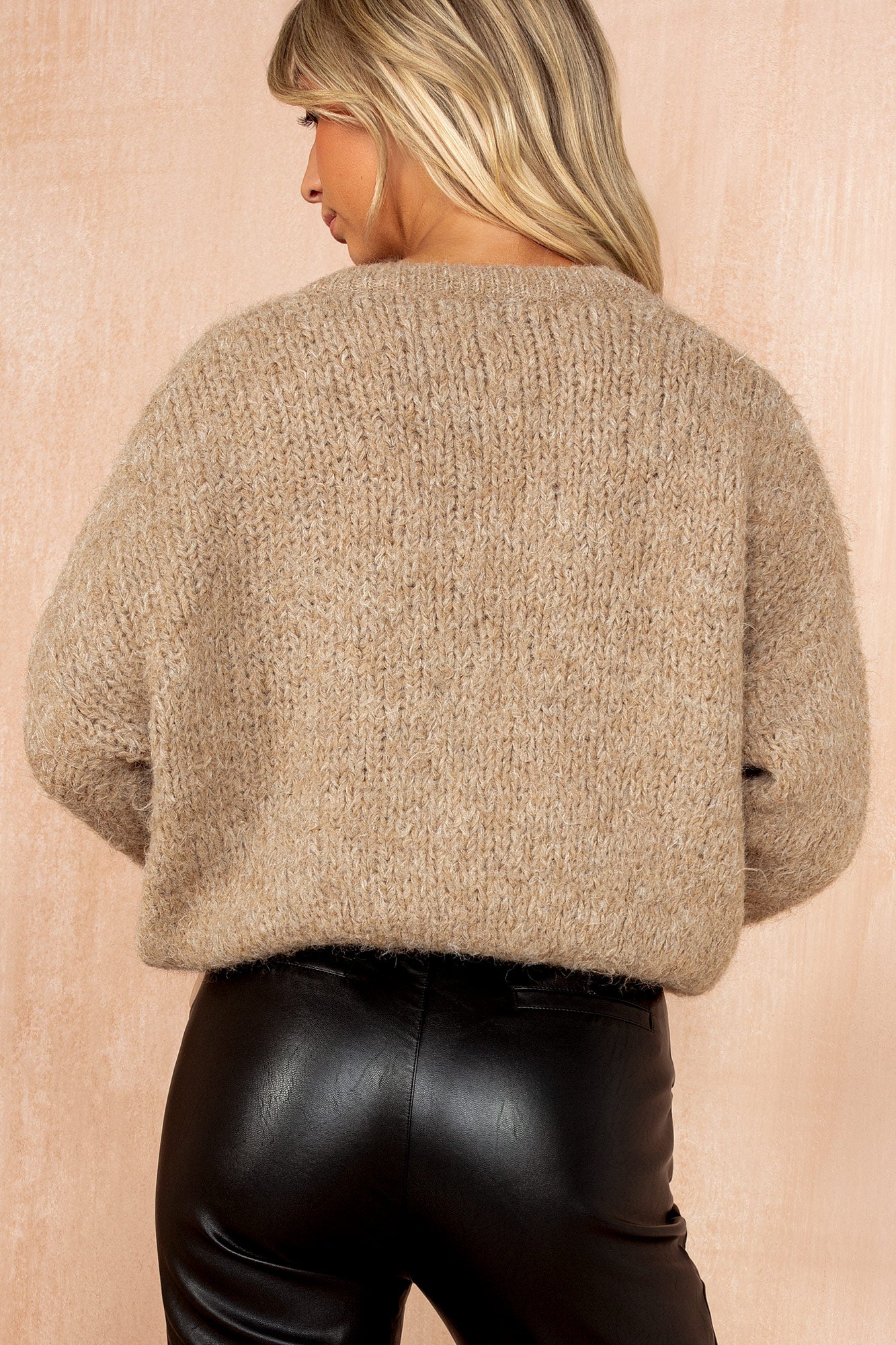 Emmie Camel Hairy Knit V Neck Jumper
