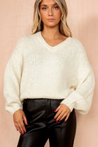 Emmie Cream Hairy Knit V Neck Jumper