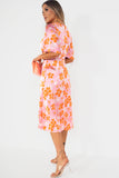 Enzo Pink Satin Floral Midi Dress