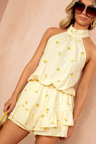 Erica Lemon Halterneck Frill Playsuit
