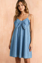 Estelle Blue Cotton Bow Detail Cami Dress