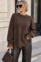 Estelle Chocolate Knit Lace Trim Jumper
