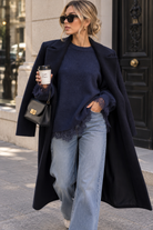 Estelle Navy Knit Lace Trim Jumper