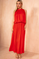 Ethlyn Burnt Orange Matte Satin Maxi Dress