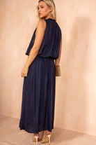 Ethlyn Navy Matte Satin Maxi Dress