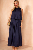 Ethlyn Navy Matte Satin Maxi Dress