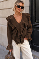Etta Chocolate Knit Ruffle Jumper