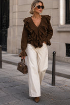 Etta Chocolate Knit Ruffle Jumper
